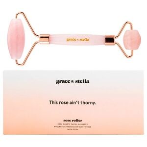 NIB Grace & Stella This Rose Ain’t Thorny Rose Quartz Facial Roller/Massager